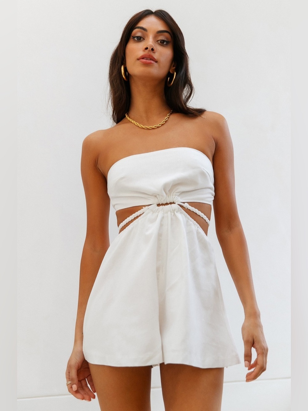 Hello Molly White Strapless Cutout Romper Dress size 4